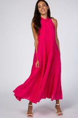 Fuchsia Tiered High Neck Maternity Maxi Dress