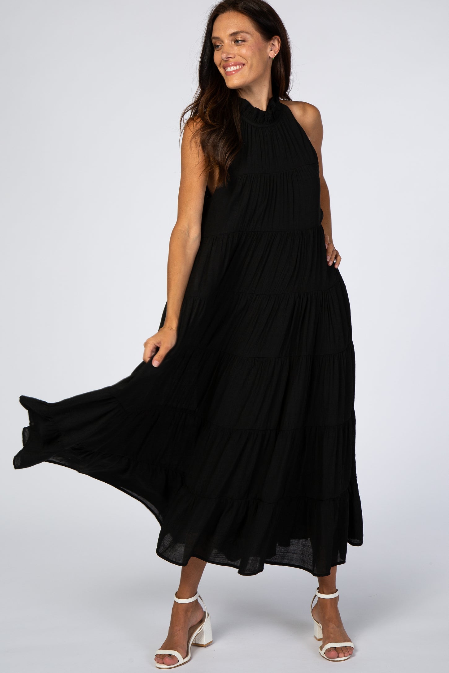 Black Tiered High Neck Maxi Dress