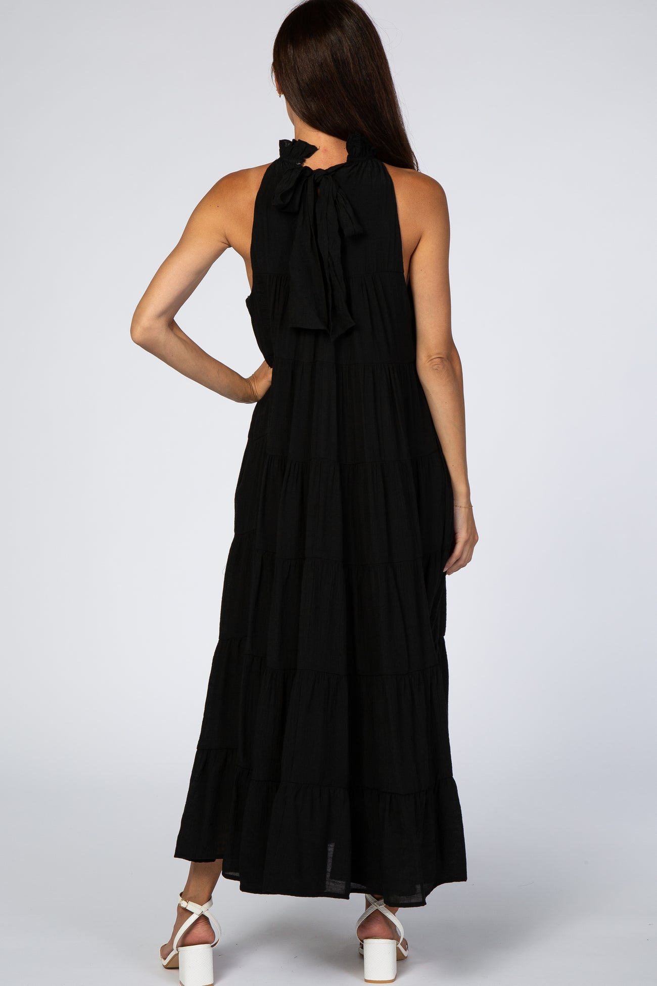 Black Tiered High Neck Maxi Dress