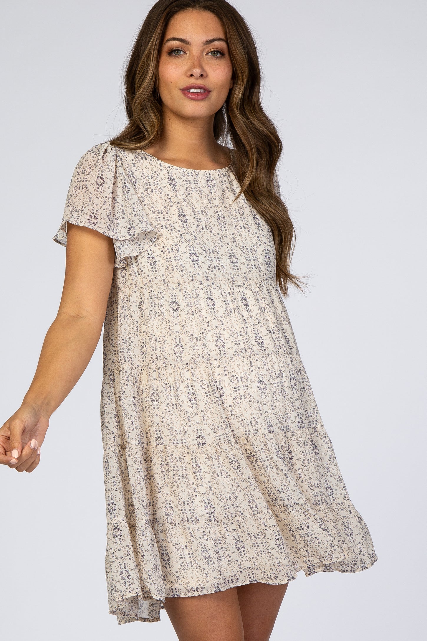 Ivory Floral Tiered Maternity Babydoll Dress