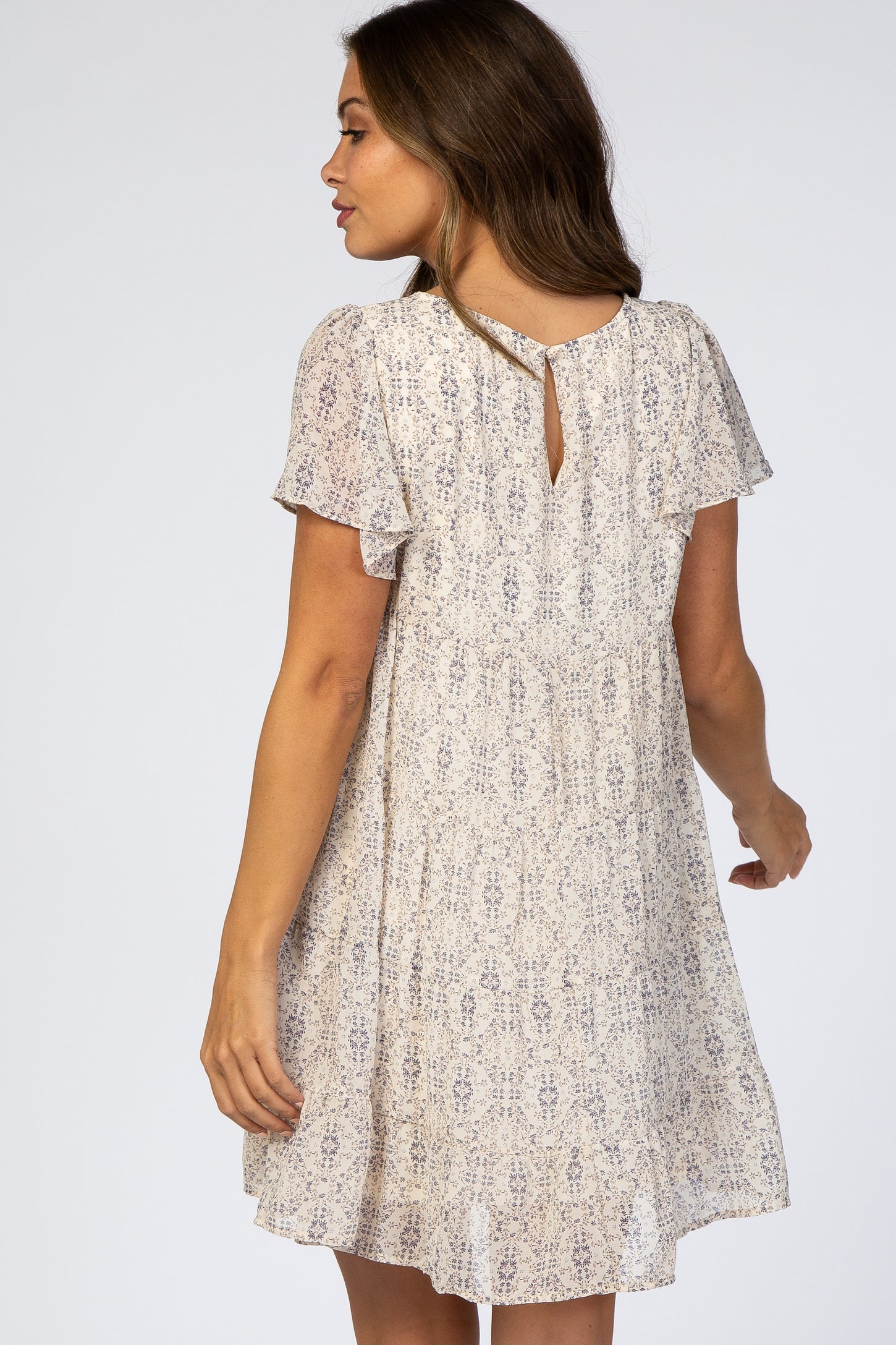 Ivory Floral Tiered Maternity Babydoll Dress