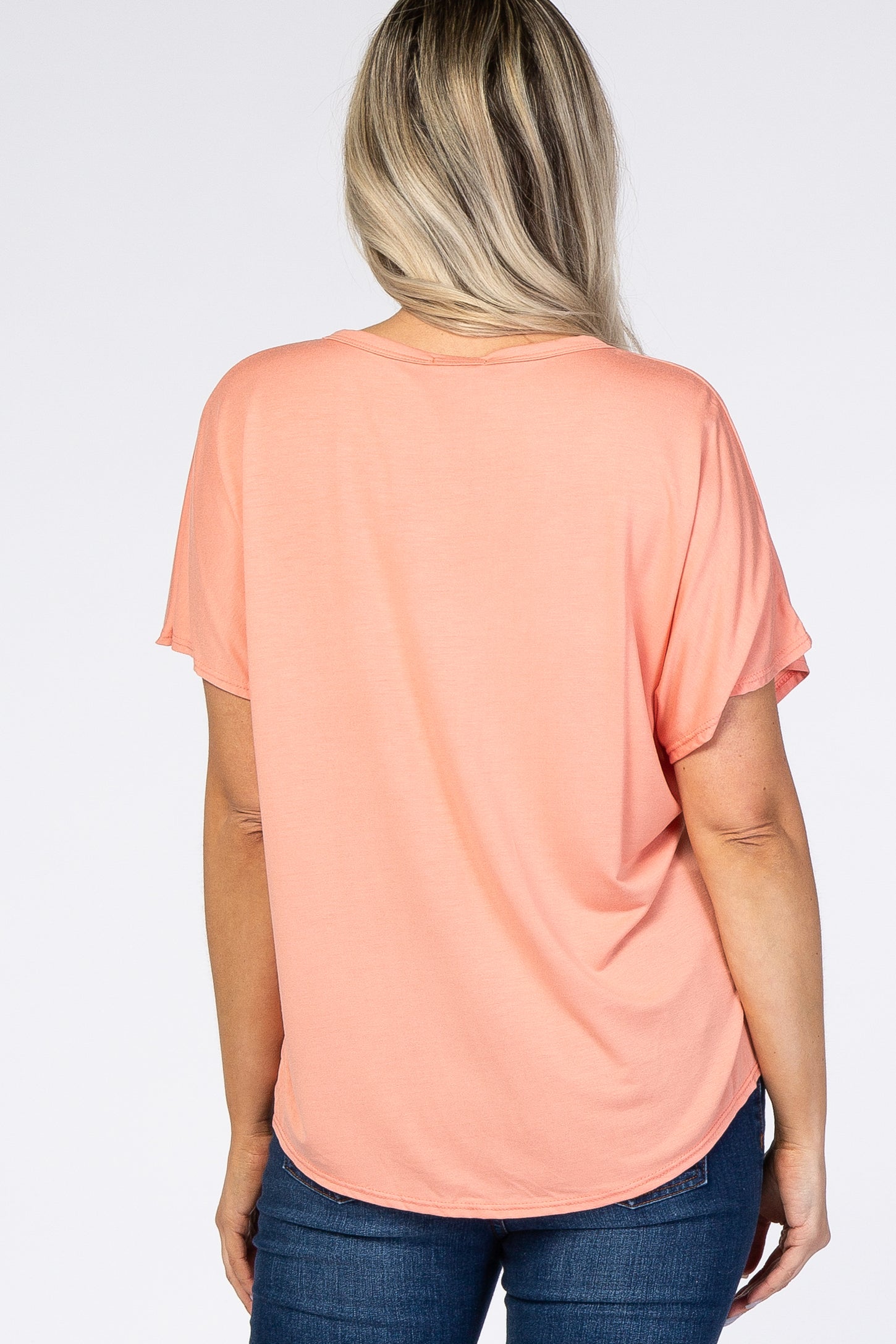 Peach Tie Front Short Sleeve Maternity Top