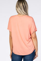 Peach Tie Front Short Sleeve Maternity Top
