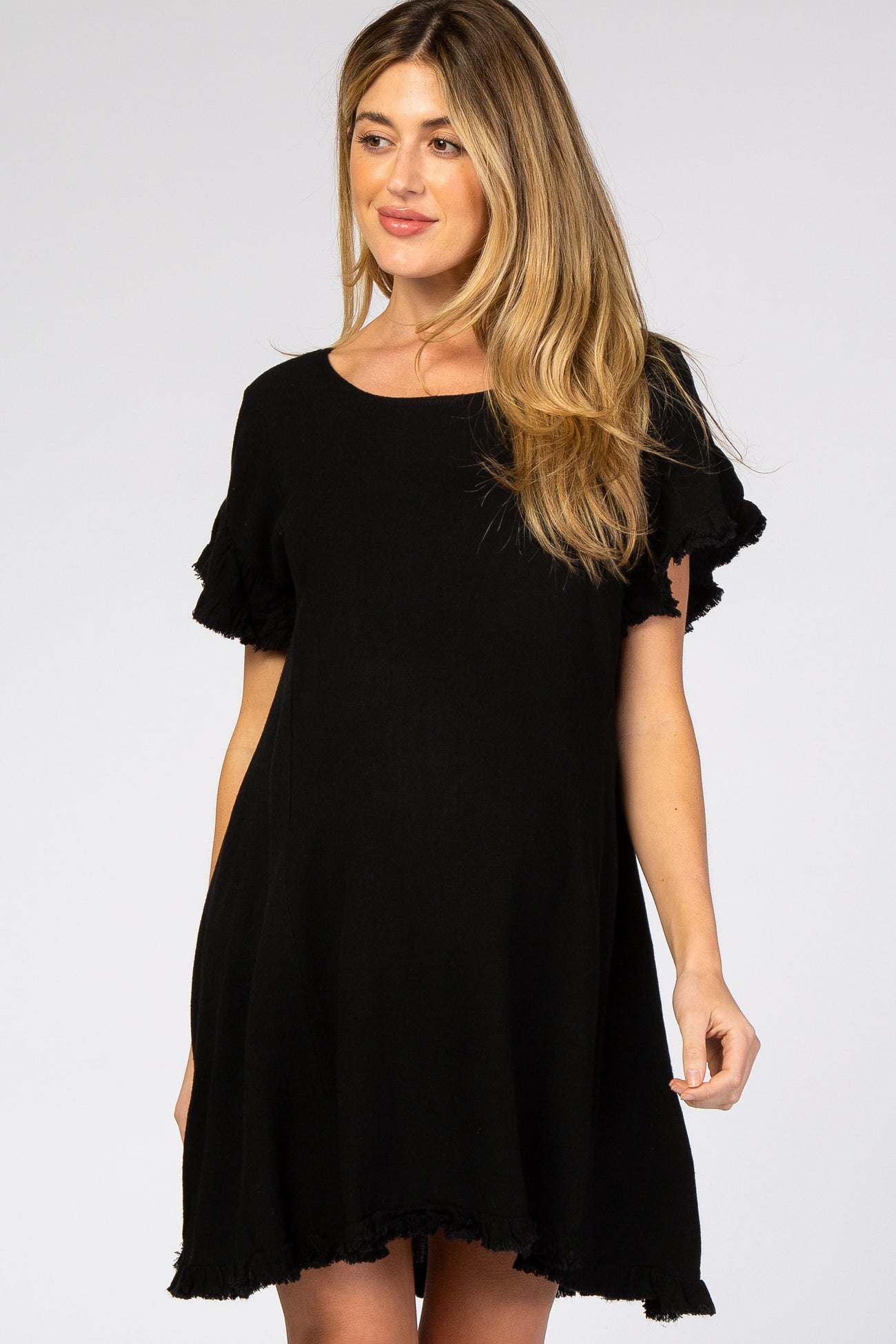 Black Fringe Linen Maternity Dress