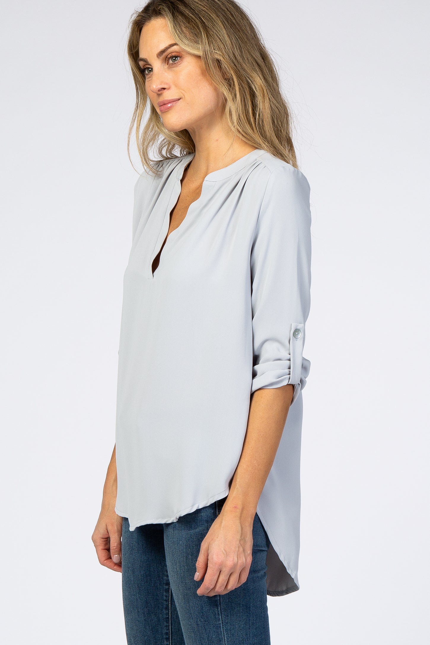 Light Grey V-Neck Blouse
