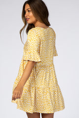 Yellow Animal Print Ruffle Sleeve Maternity Dress