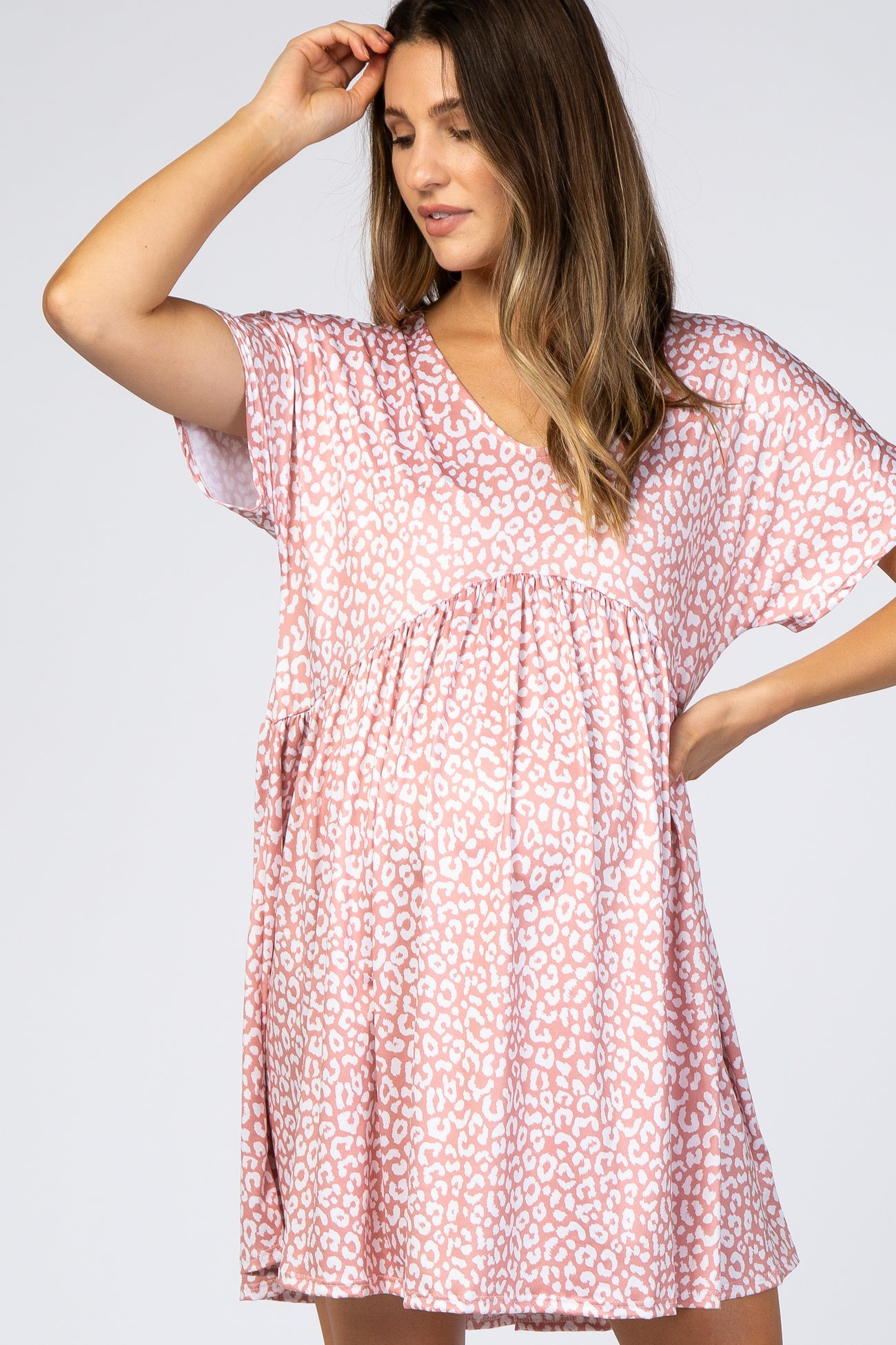 Peach Animal Print Short Sleeve Maternity Dress