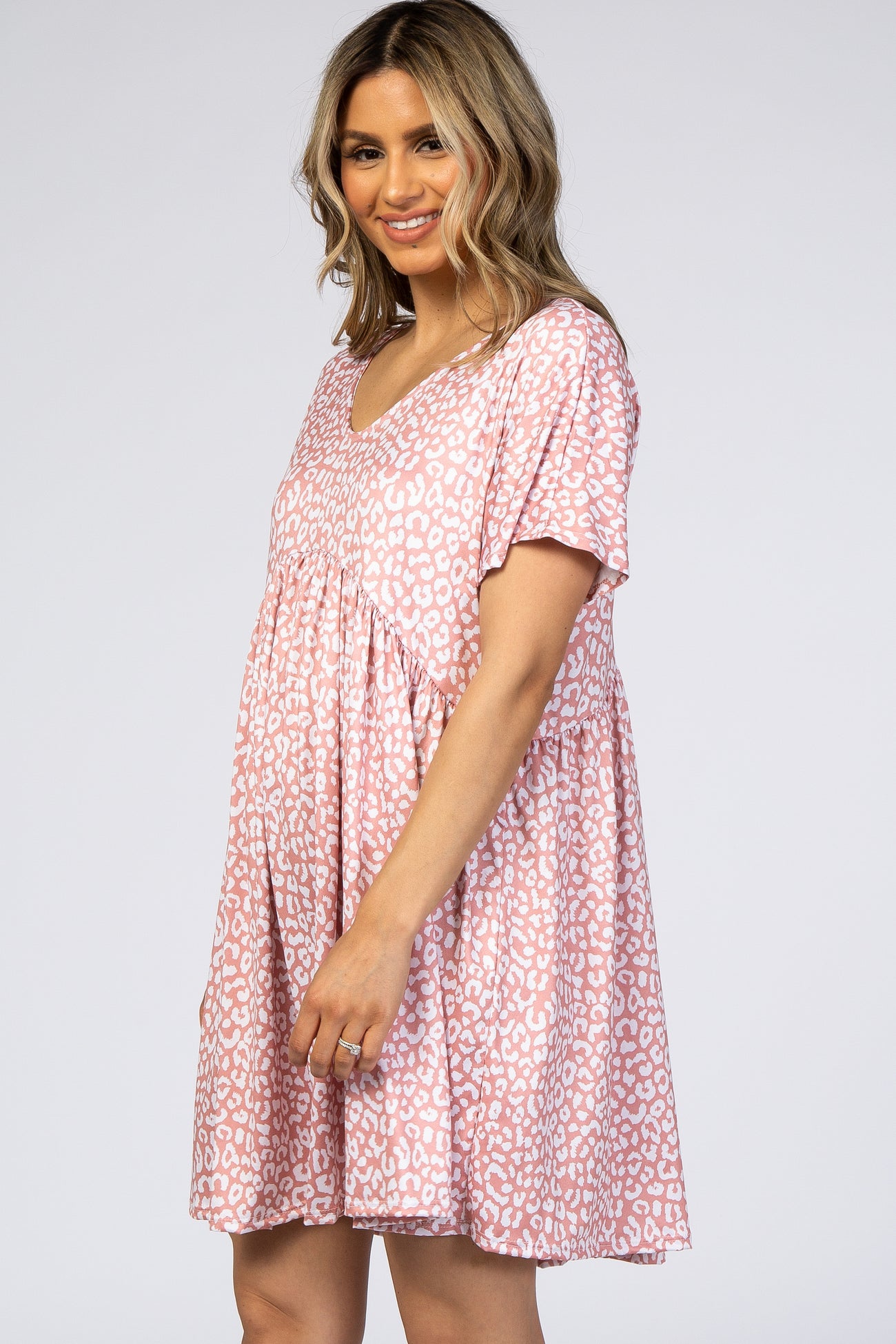 Peach Animal Print Short Sleeve Dress