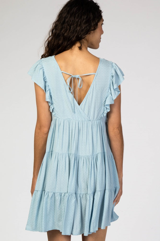 Light Blue Swiss Dot Tiered Babydoll Dress