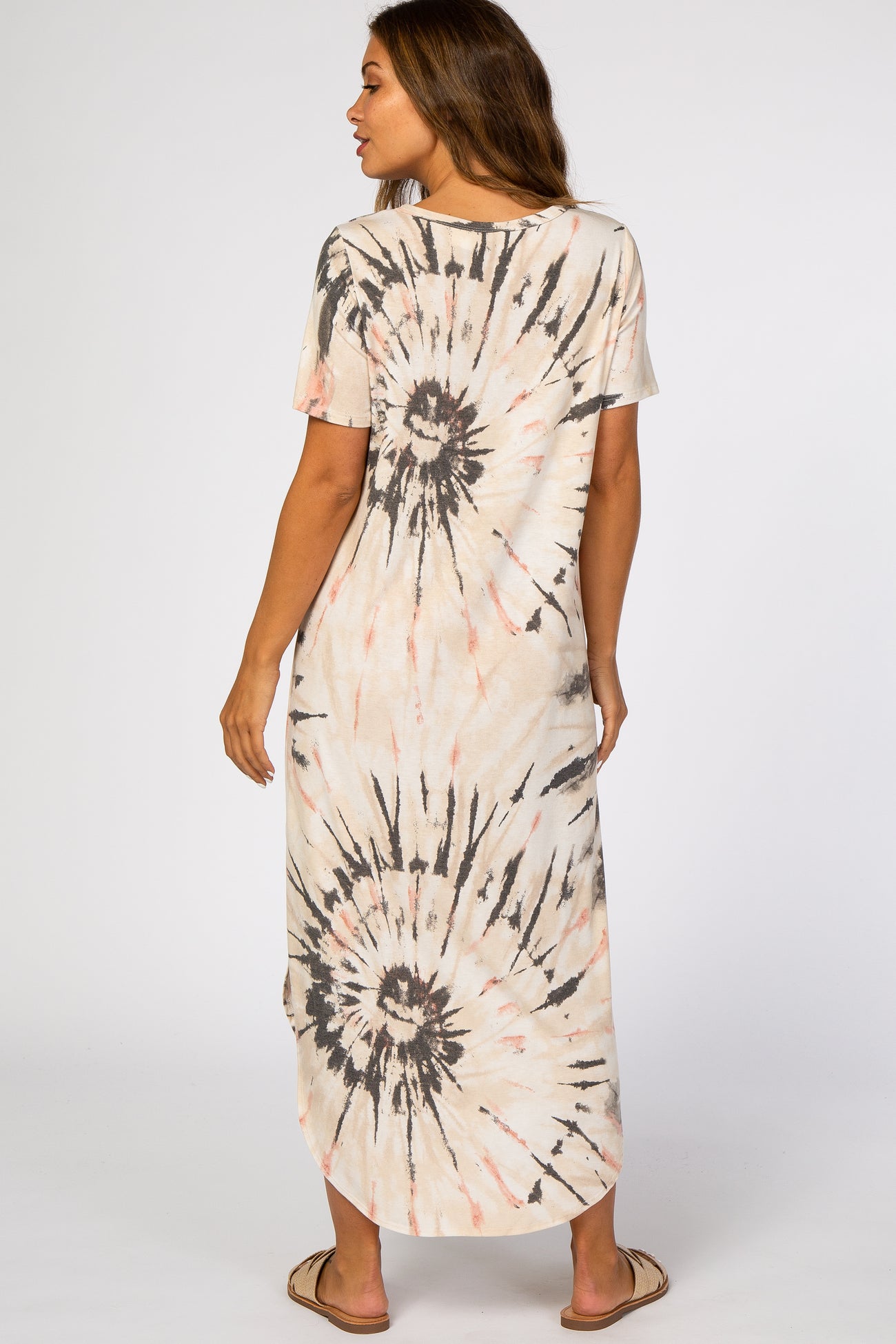 Cream Tie Dye Curved Hem Maternity Dress