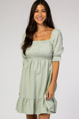 Mint Gingham Print Puff Sleeve Dress