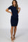 Navy Ribbed Ruched Side Fitted Short Sleeve Maternity Dress