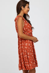 Rust Floral Ruffle Dress