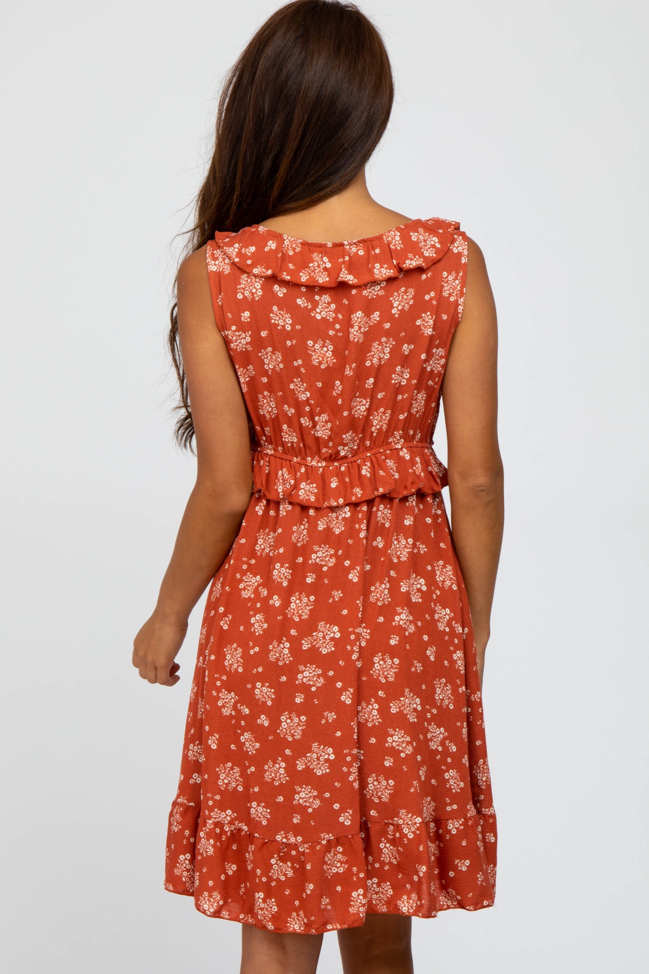 Rust Floral Ruffle Dress