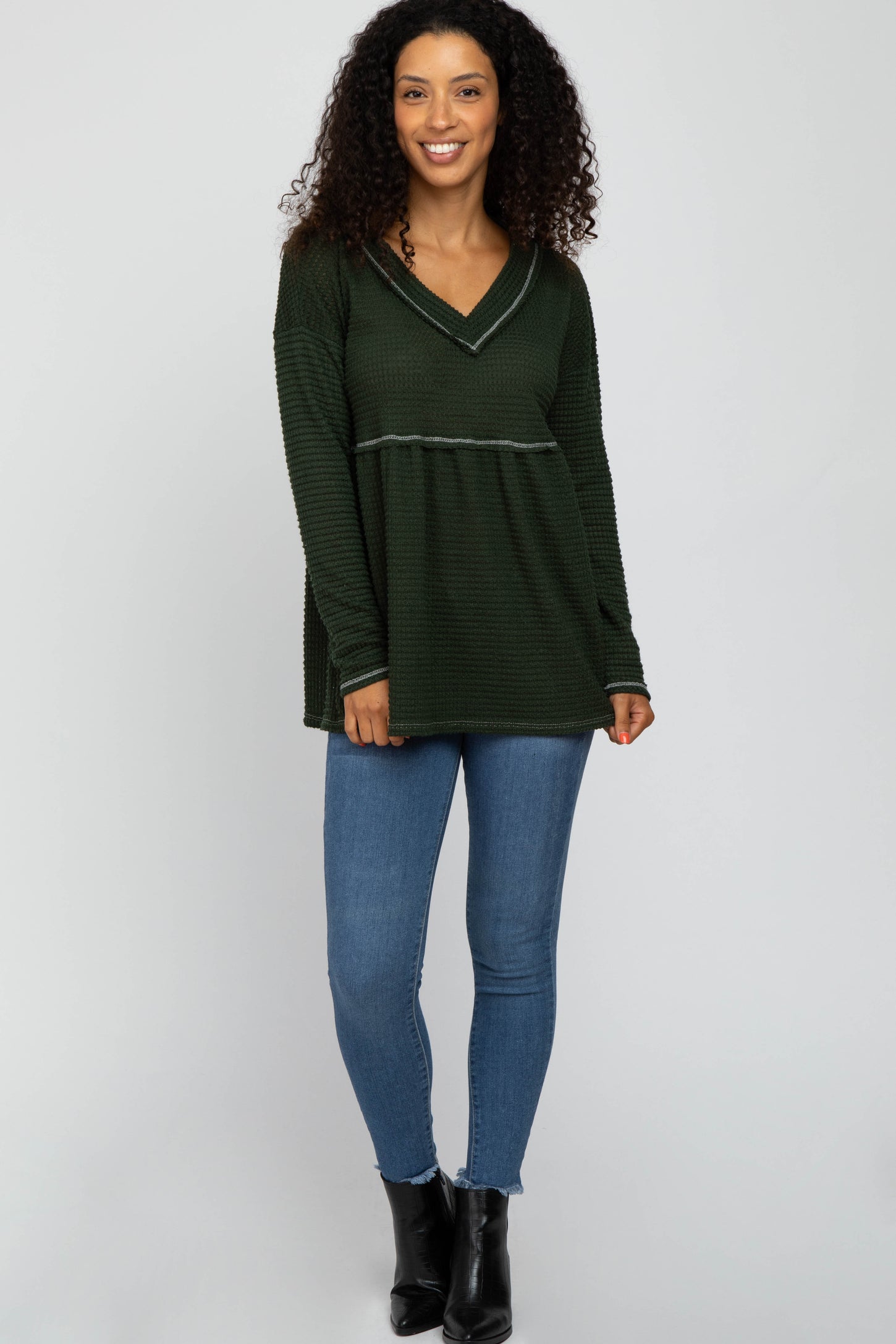 Olive Waffle Knit Peplum Top