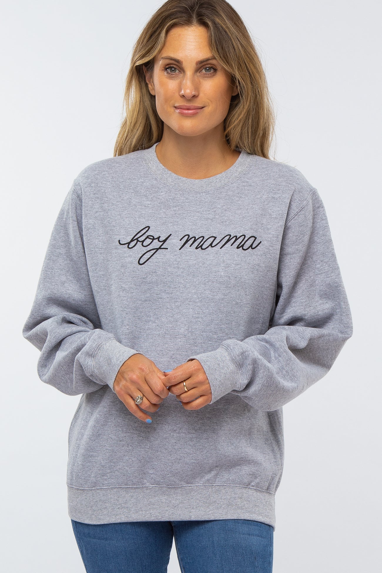 Heather Grey "Boy Mama" Fleece Maternity Sweatshirt