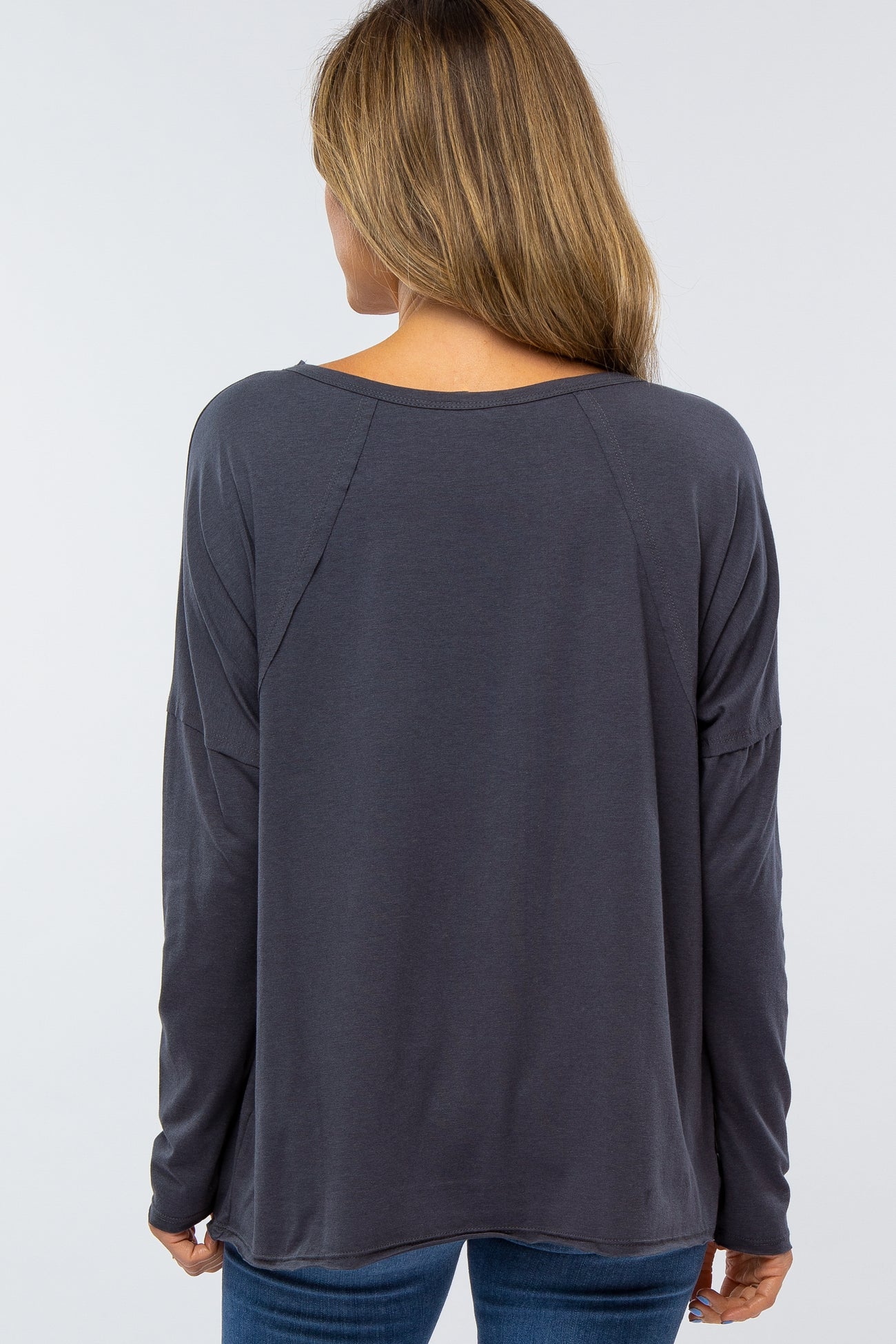 Charcoal Raw Hem Long Sleeve Top