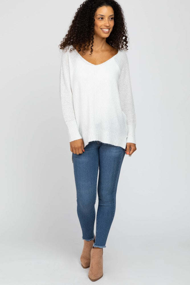 Ivory V-Neck Side Slit Sweater