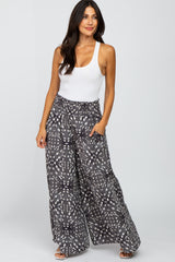 Grey Animal Print Wide Leg Pants