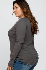 Charcoal Ribbed Knit Long Sleeve Plus Top