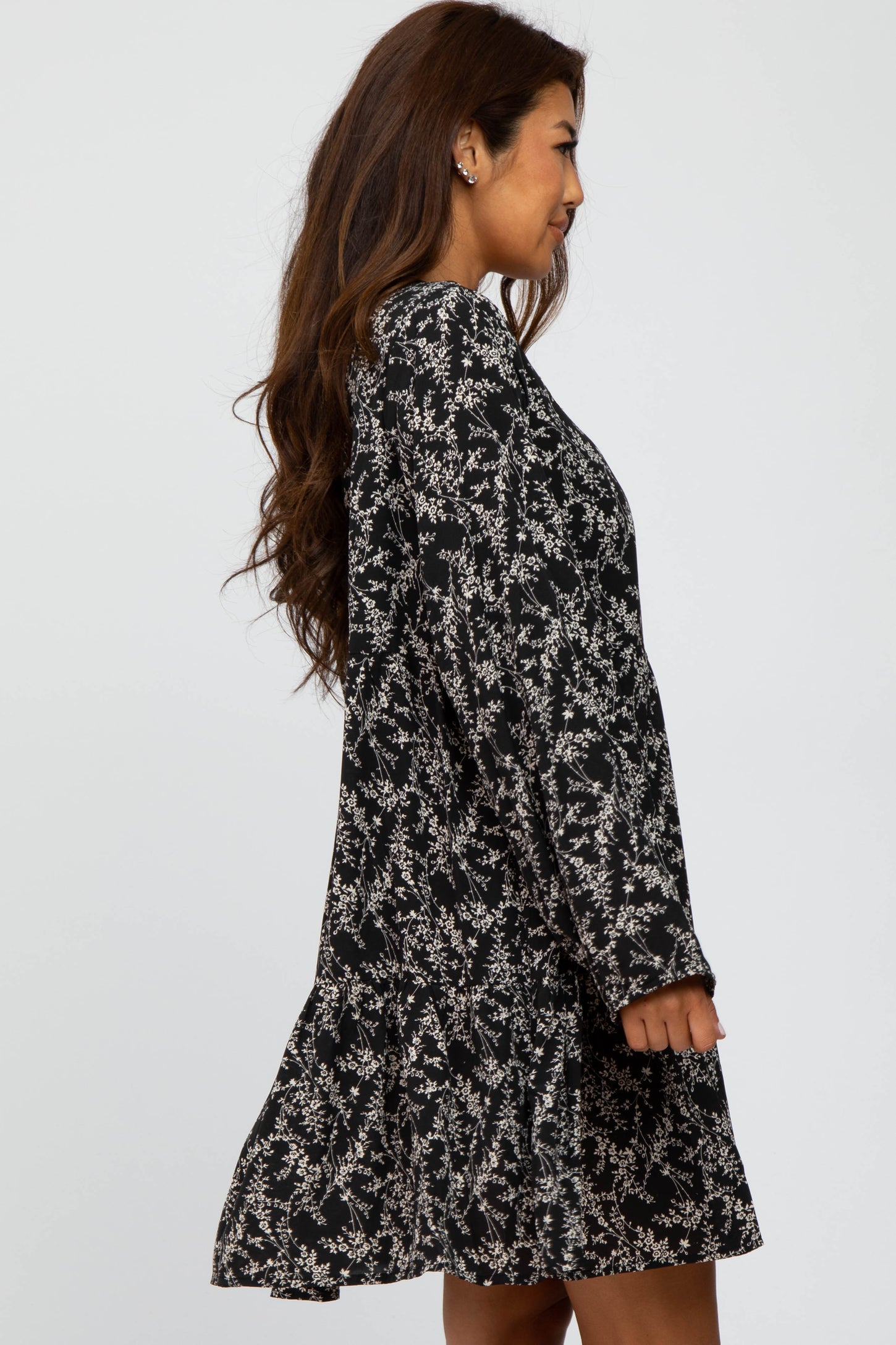 Black Floral Ruffle Hem Dress