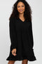 Black Ruffle Trim Long Sleeve Dress
