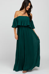 Forest Green Chiffon Pleated Off Shoulder Maternity Maxi Dress