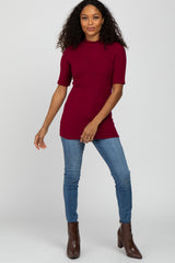 Burgundy Soft Brushed Knit Mock Neck Top