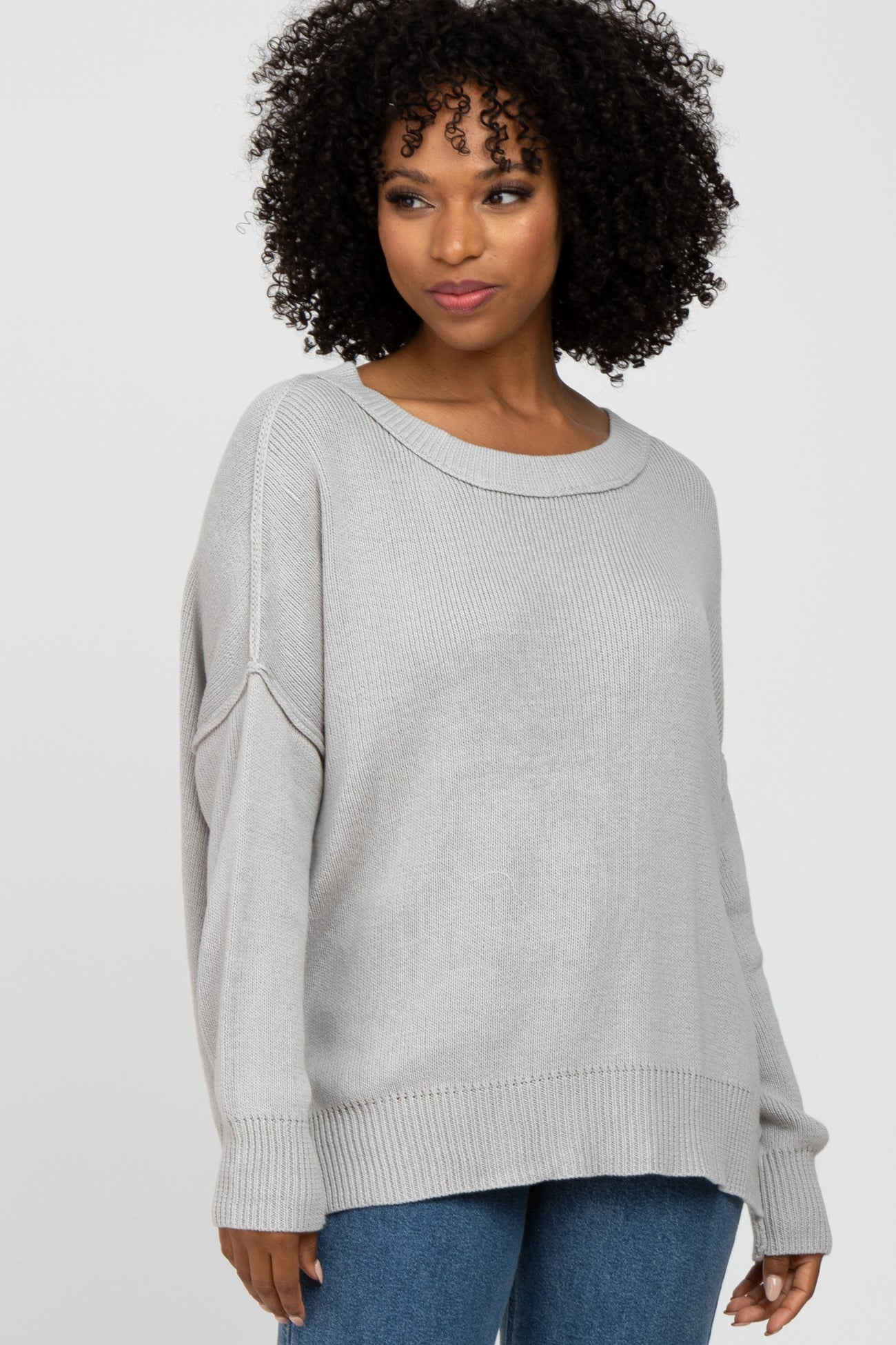 Grey Exposed Seam Side Slit Maternity Sweater