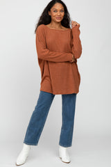 Rust Brushed Ribbed Dolman Sleeve Top