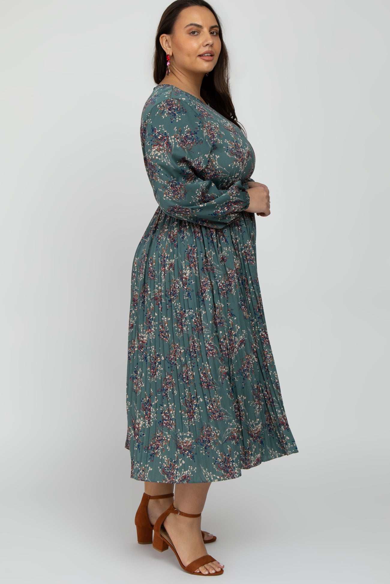 Jade Floral Pleated Plus Midi Dress