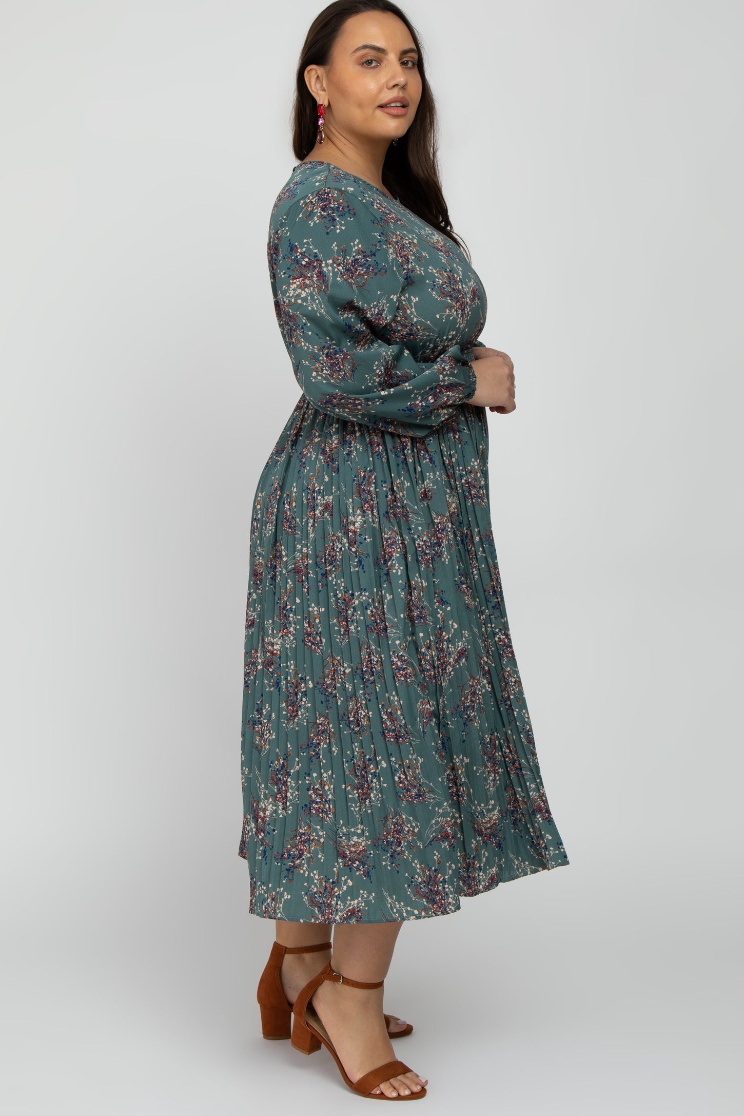 Jade Floral Pleated Plus Midi Dress