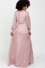 Pink Striped Shimmer Chiffon Maxi Dress