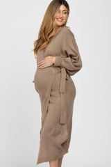 Mocha Wrap Sweater Knit Maternity Midi Dress