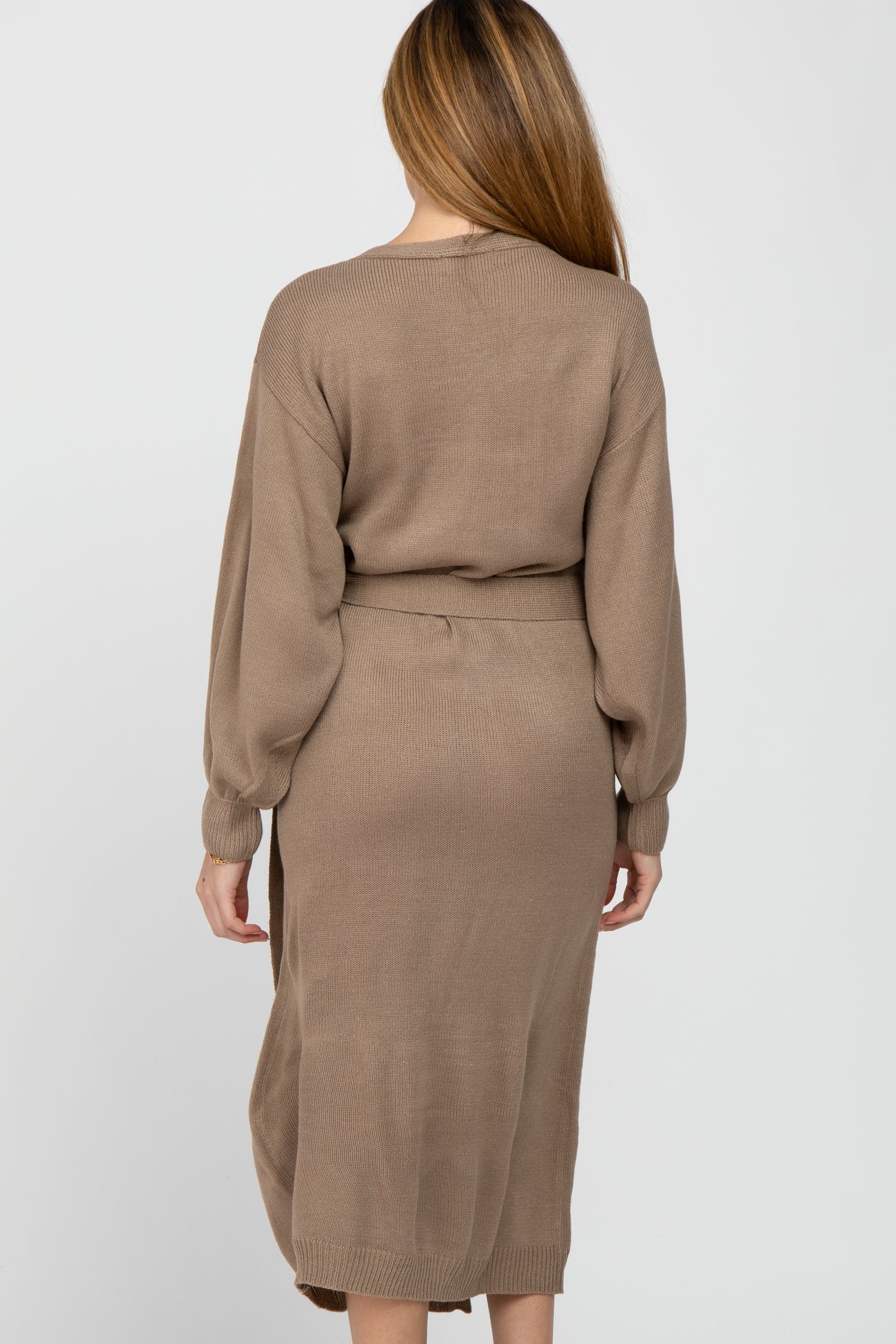Mocha Wrap Sweater Knit Maternity Midi Dress