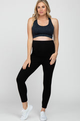 Black Ribbed Racerback Maternity Sports Bra