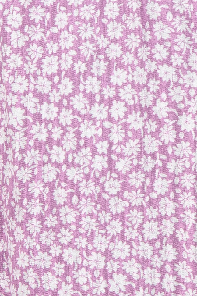 Lavender Floral Print Smocked V-Neck Maternity Dress