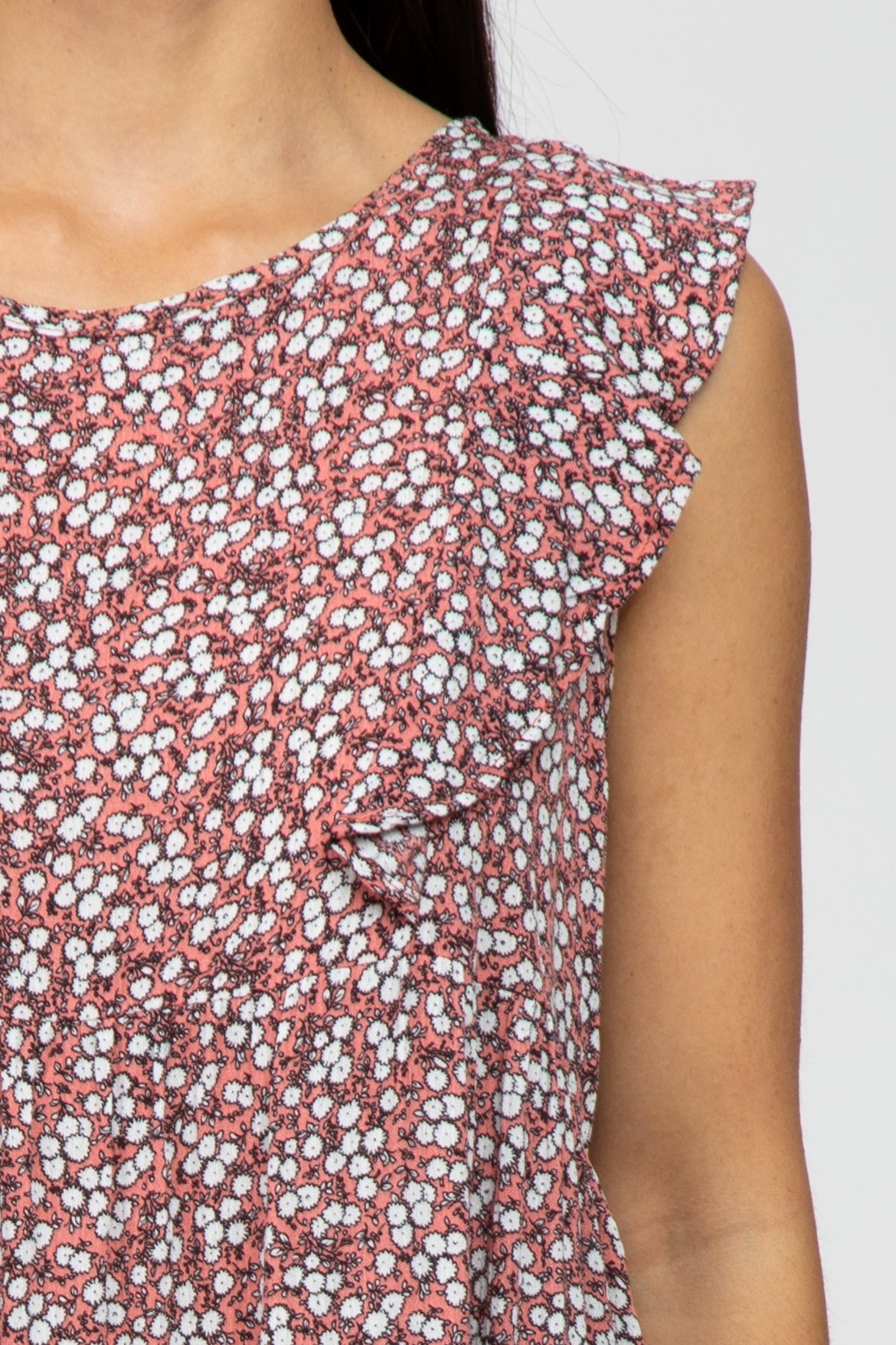 Pink Floral Ruffle Front Tank Top