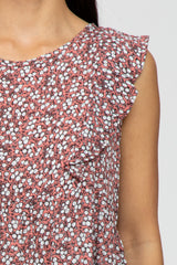 Pink Floral Ruffle Front Tank Top
