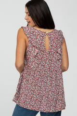 Pink Floral Ruffle Front Tank Top