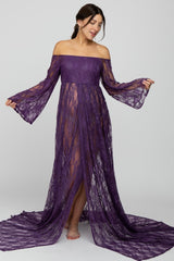 PinkBlush Plum Lace Off Shoulder Maternity Photoshoot Gown/Dress
