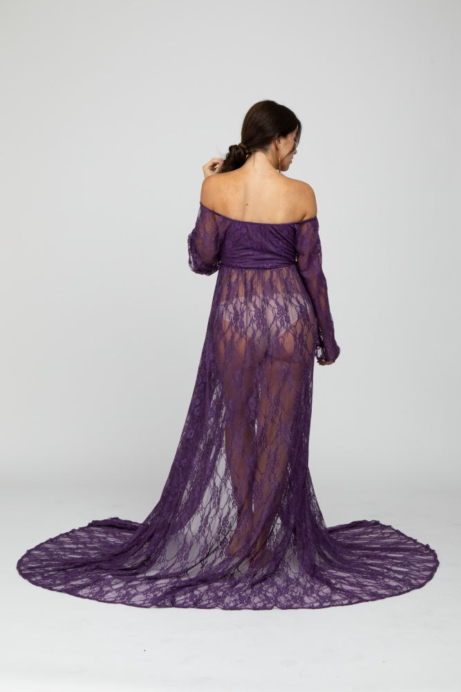 PinkBlush Plum Lace Off Shoulder Maternity Photoshoot Gown/Dress
