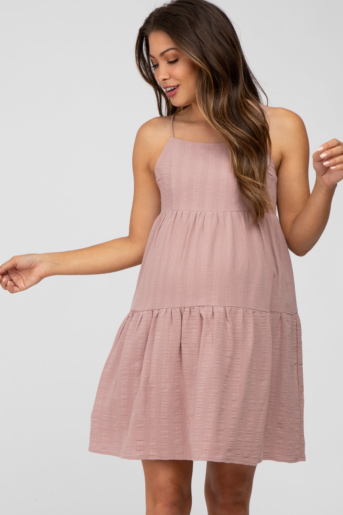 Mauve Tiered Maternity Mini Dress