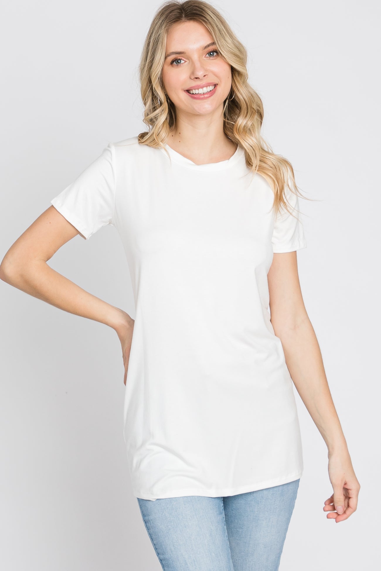 White Basic Short Sleeve Top