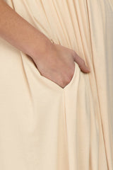 Beige Short Sleeve Babydoll Maternity Maxi Dress