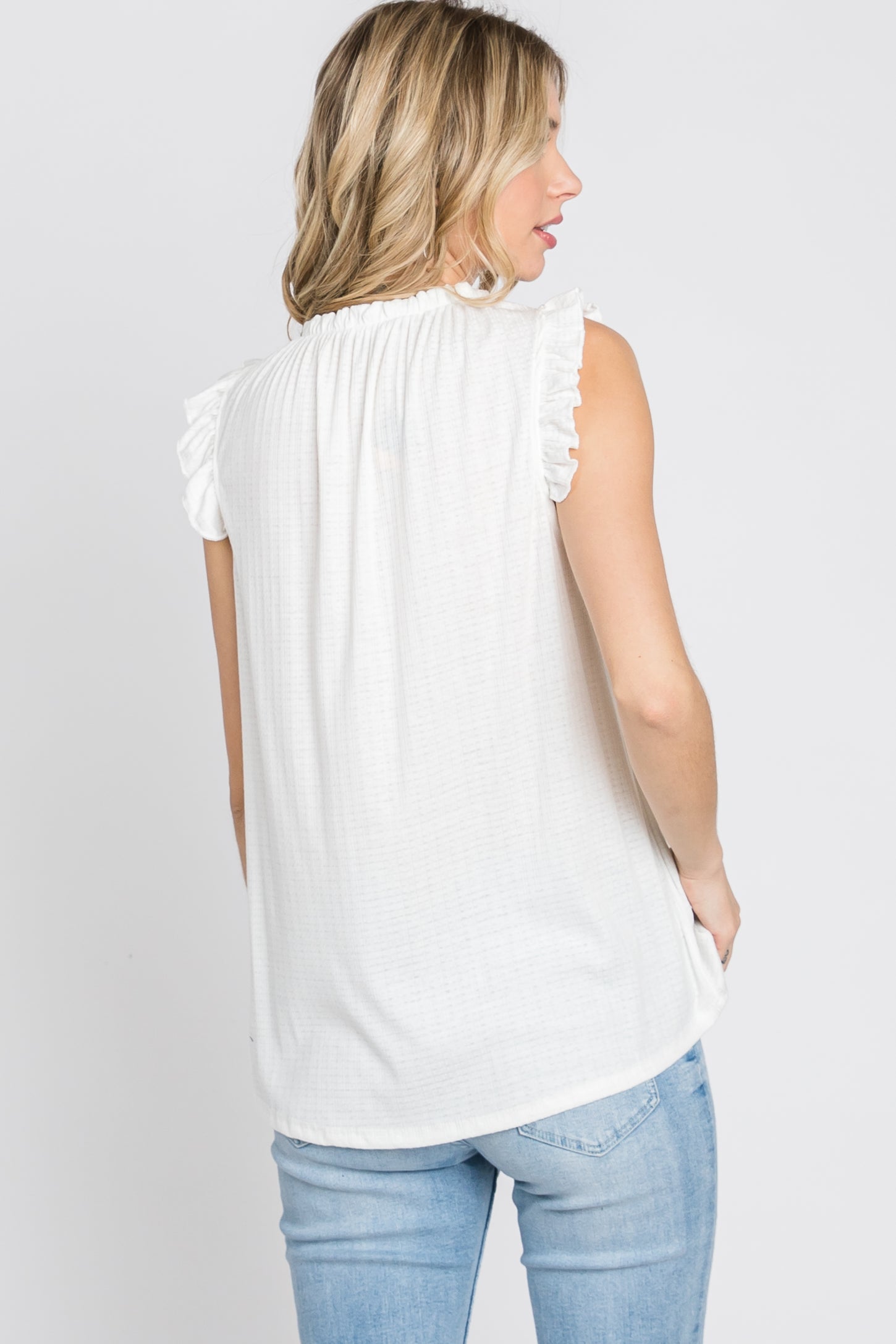 Ivory Ruffle Accent High Neck Top