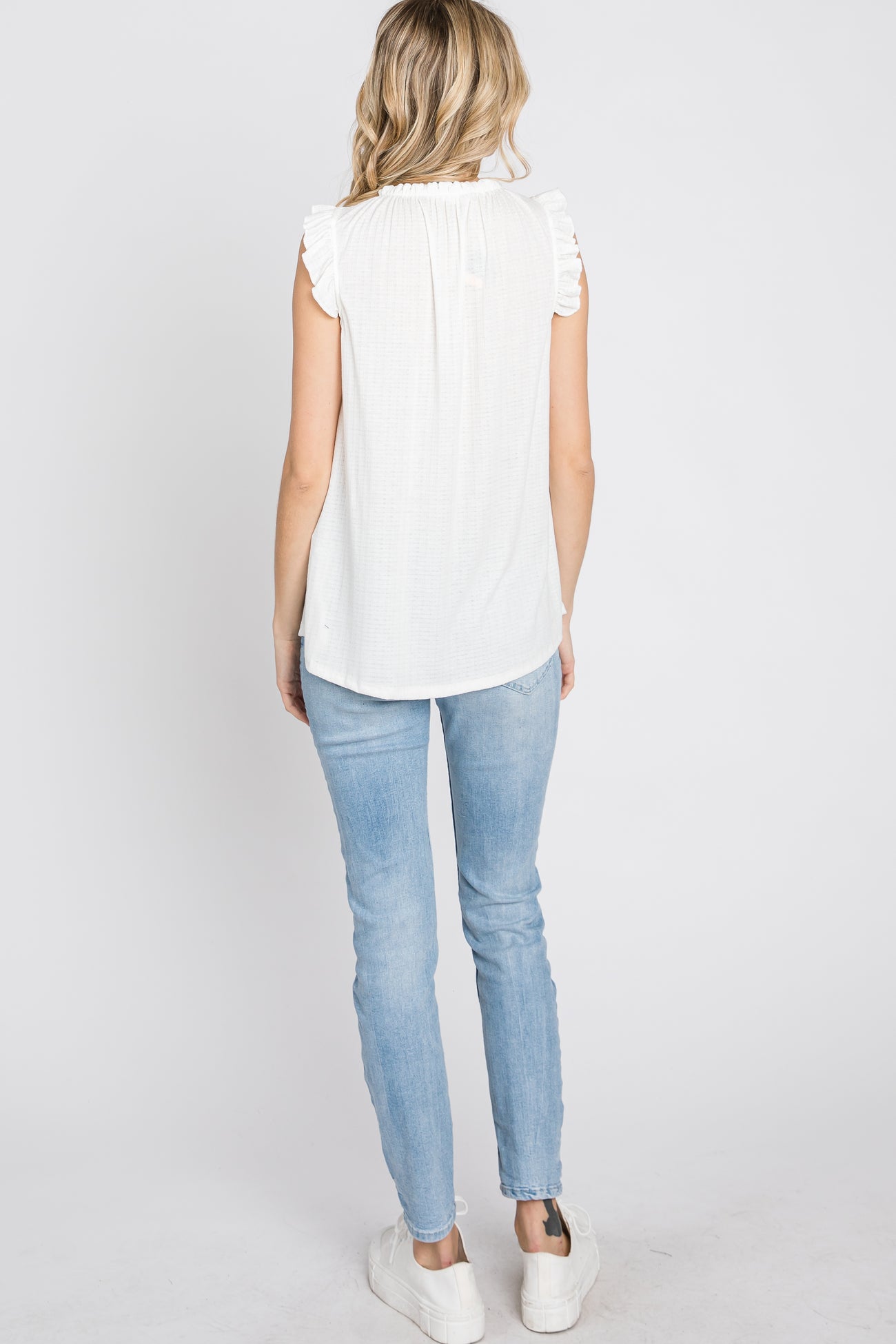 Ivory Ruffle Accent High Neck Top