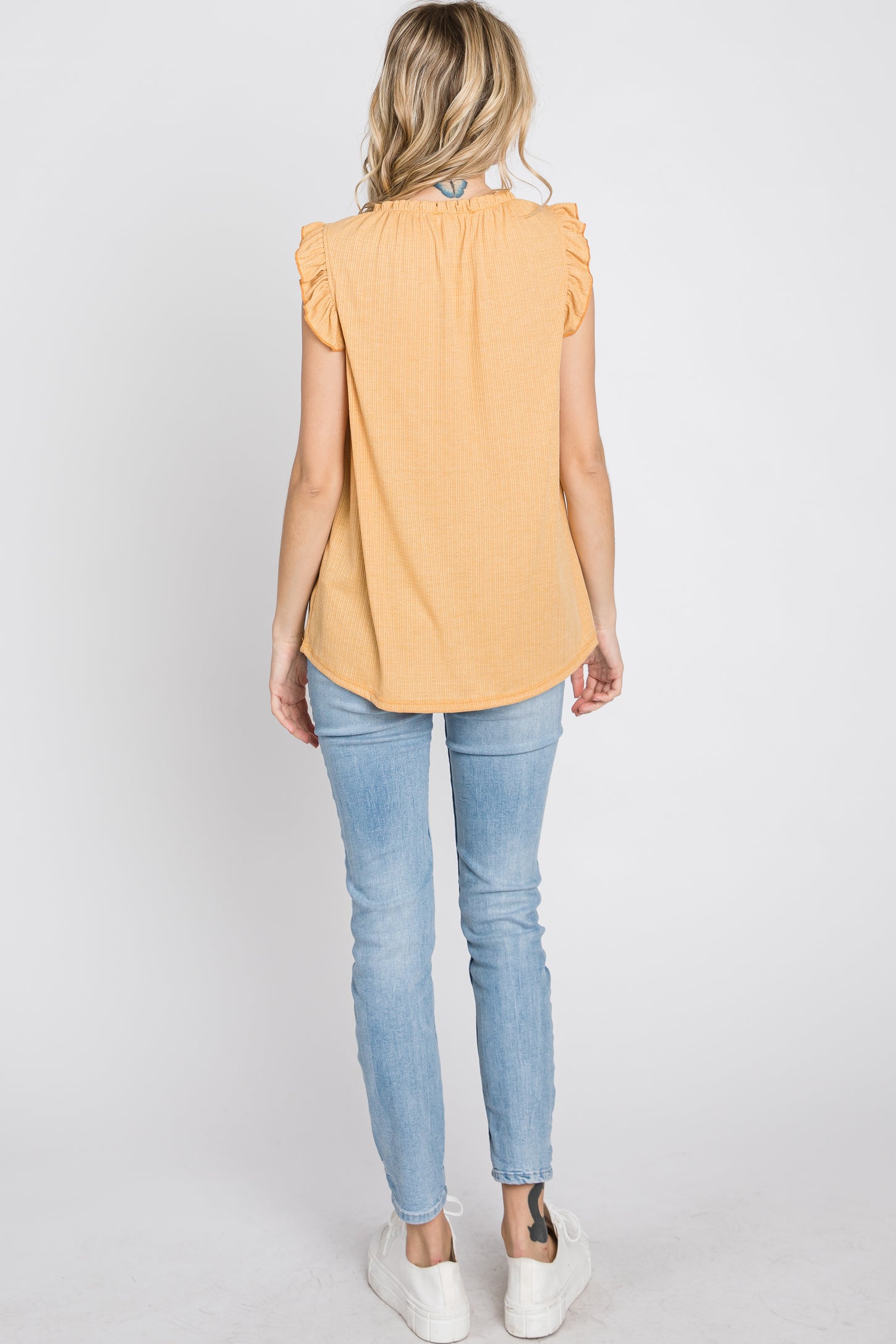 Yellow Ruffle Accent High Neck Top