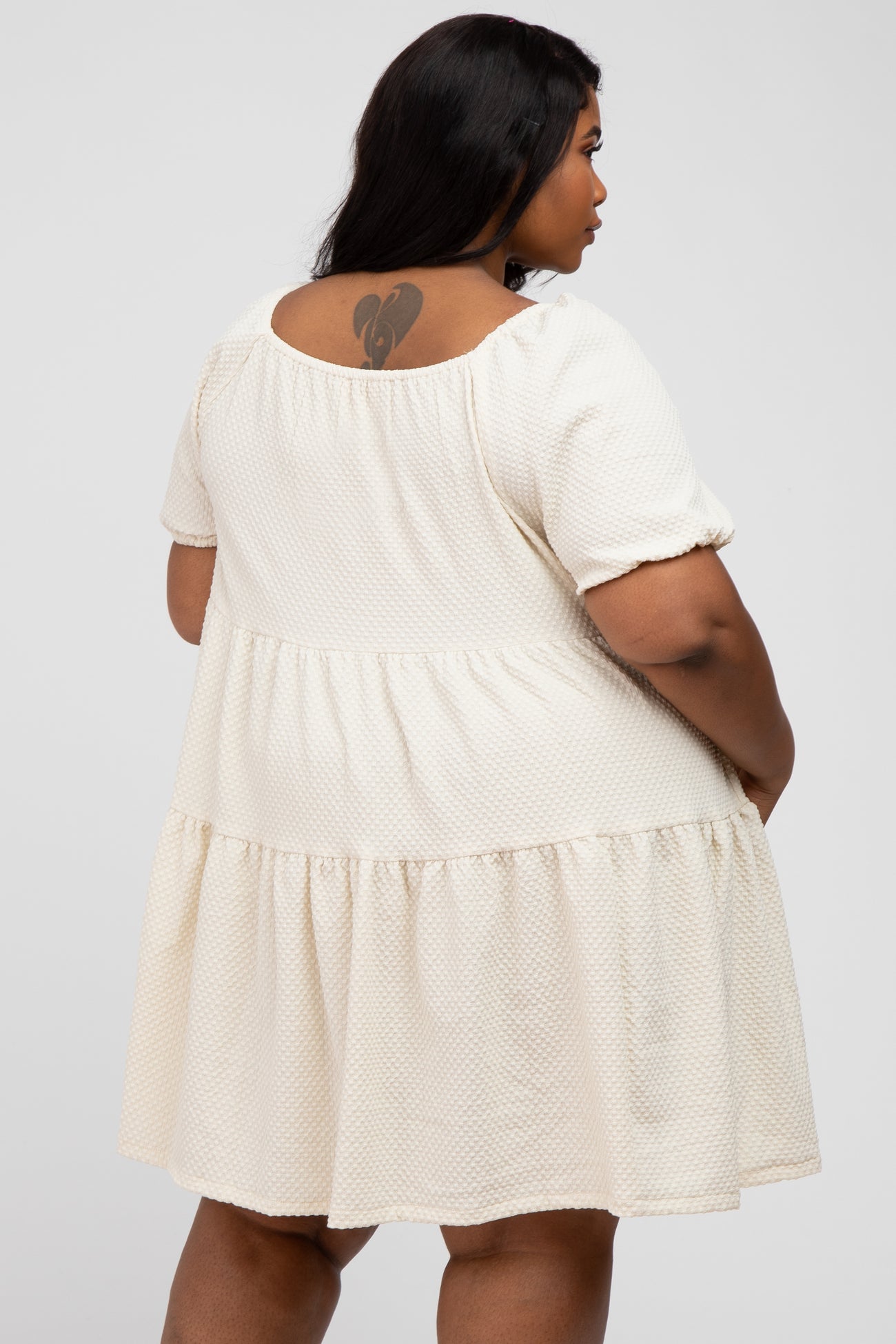 Ivory Textured Tiered Plus Dress