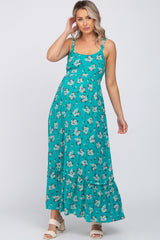 Teal Floral Maternity Maxi Dress